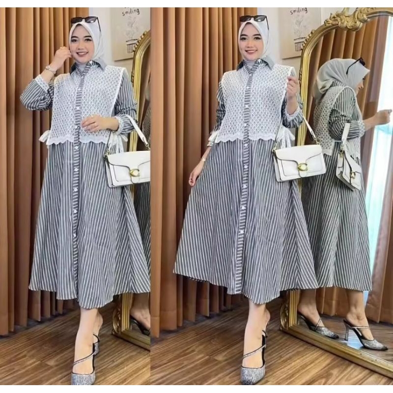 ORIGINAL MIDI DRESS MUSLIMAH GAMIS SALUR TERBARU 2024 ZARA MIDI DRESS ROMPI MOTIF BUNGA KATUN SALUR