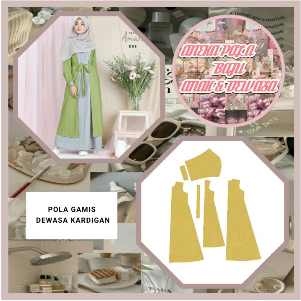 Pola Gamis Kardigan | Pola Instan Gamis Kardigan | Pola Jiplak | Pola Jahit |
