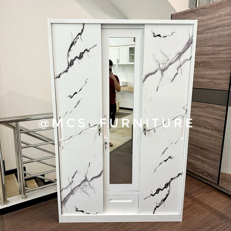 Lemari Pakain Baju Sliding 3 Pintu Besi MCS Furniture SEMARANG Harga Pabrik
