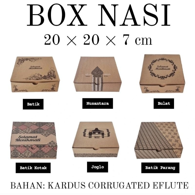 

(MIN ORDER 20 PCS) DUS NASI E FLUTE 20x20x7 / BOX NASI / BOX ROTI / BOX KUE