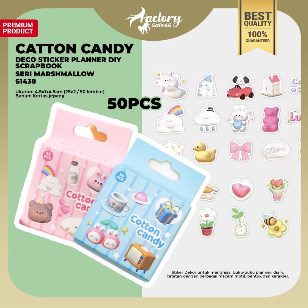 

{50PCS} CATTON CANDY Deco Sticker Planner DIY Scrapbook Kotak F1438