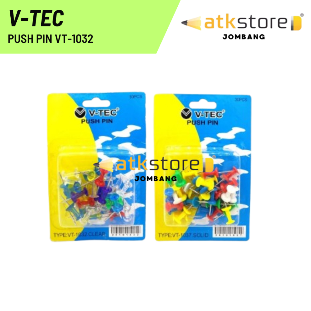 

V-TEC Push Pin VT-1032 Clear Kecil / Push Pin Warna / Jarum Tekan / Paku Pin / Paku Mading