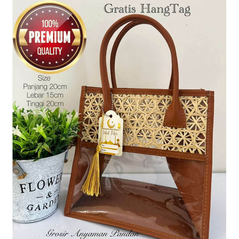 

RB Tas Hampers MIKA VINIL MIX BAMBU ATAS KECIL TINGGI GRATIS HANGTAG tas parcel anyaman goodiebag