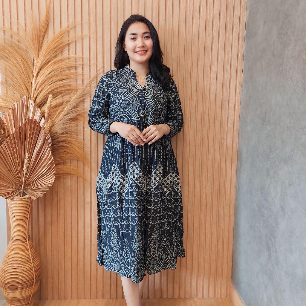 Kartika Batik Babydoll Sackdress 5139 Kerah Shanghai Rayon Premium Busui Friendly Lengan 7/8  Daster