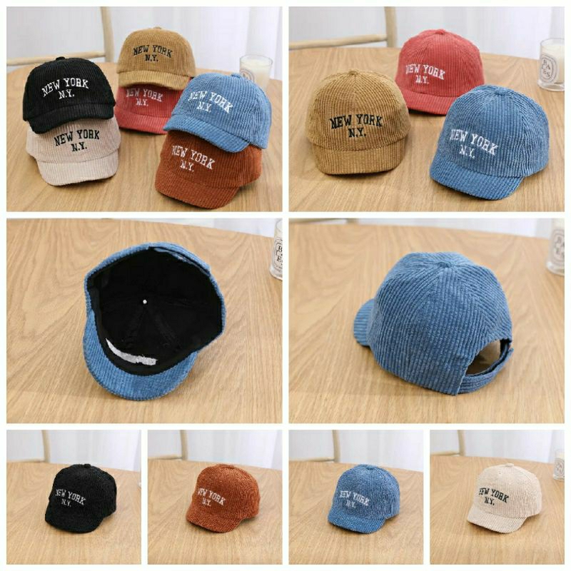 Topi Anak usia 3 tahun topi Anak bordir new york bahan Corduroy topi anak Corduroy Bordir topi anak 