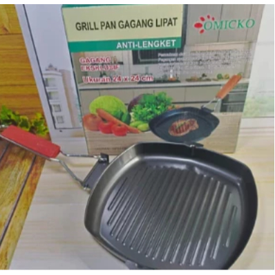 OMICKO OM-004 GRILL PAN GAGANG LIPAT 24CM GRILL BBQ ALAT PEMANGGANG ALAT PEMANGGANG STEAK/PEMANGGANG