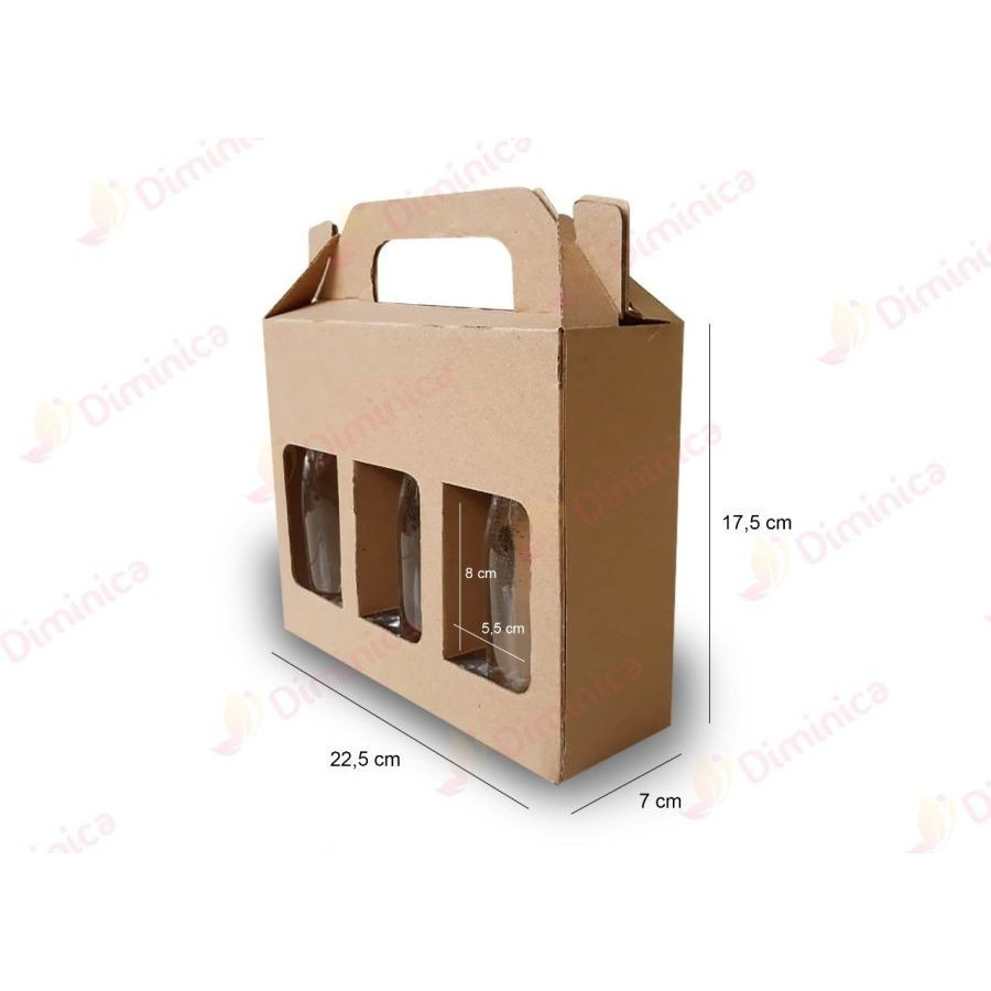 

box jinjing botol minum 350ml isi 3 coklat polos dus parcel hampers packaging
