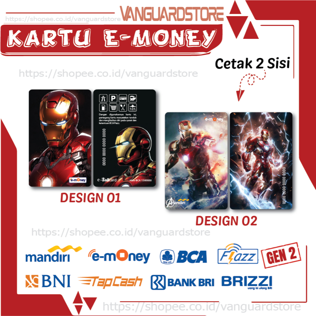 KARTU E MONEY E TOLL SUPERHERO IRON MAN ANIME 32 EMONEY MANDIRI FLAZZ BCA BNI TAPCASH BRIZZI BRI