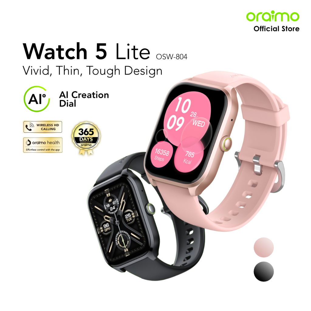 oraimo Watch 5 Lite Smartwatch OSW-804 Jam Tangan Pintar Layar Besar 2.01'' Bluetooth Baterai Tahan 