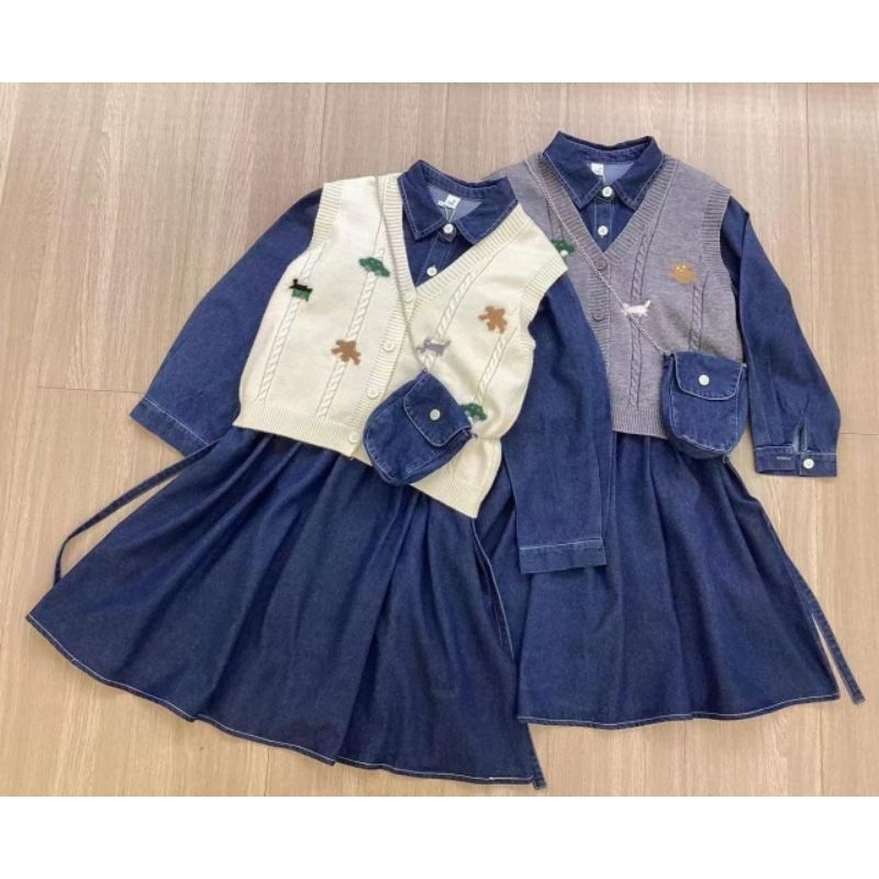 Dres jeans vest anak perempuan tunik import premium korea