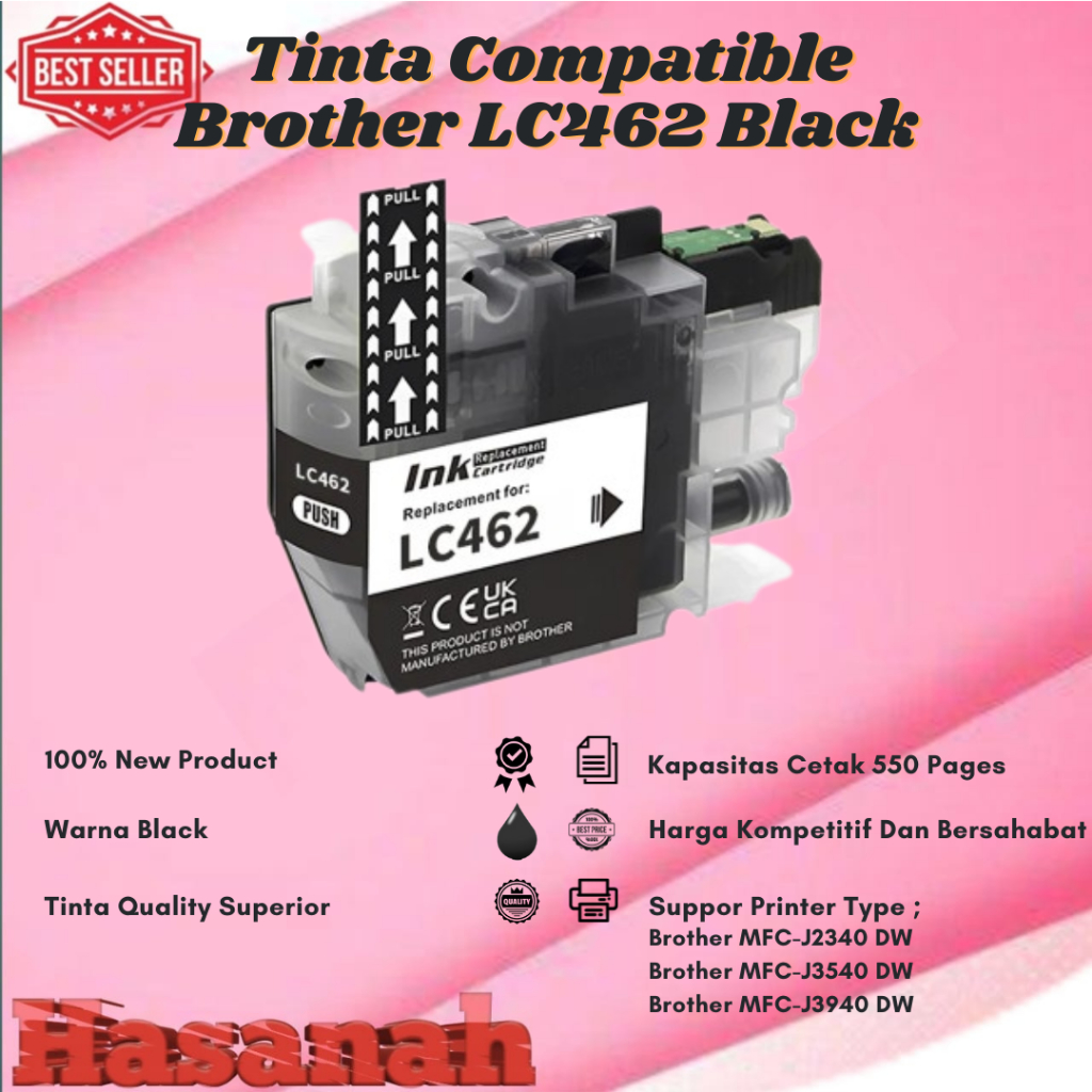 Tinta Catridge Compatible Brother LC462 Black For Brother MFC-J2340 DW Brother, MFC-J3540 DW, Brothe
