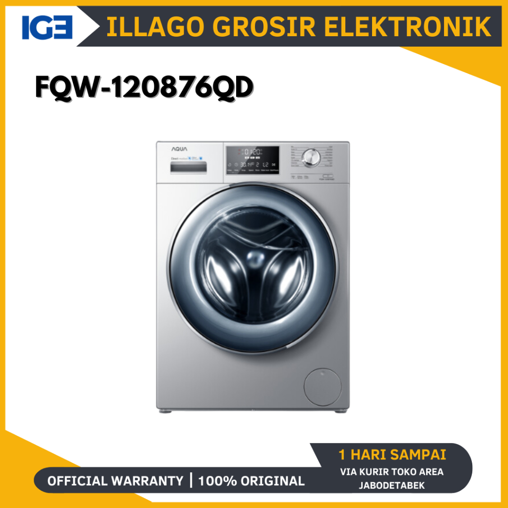 AQUA JAPAN FQW-120876QD Mesin Cuci Front Load 12 Kg Inverter