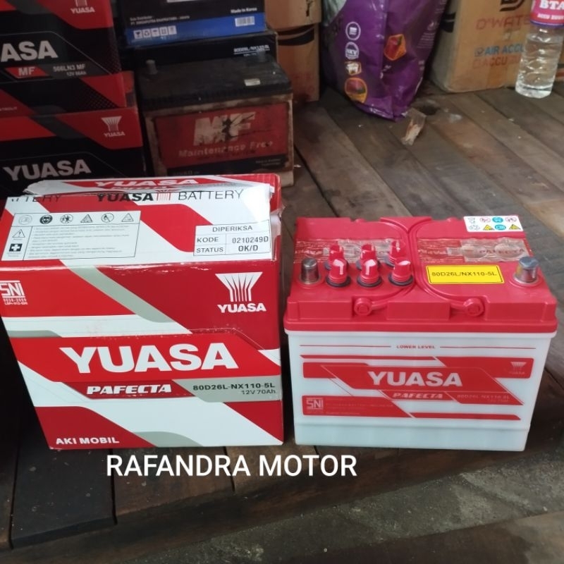 AKI BASAH MOBIL MERK YUASA 80D26L-NX110-5L (70 AMPERE) INOVA, FORTUNER, PAJERO LAMA, CX9
