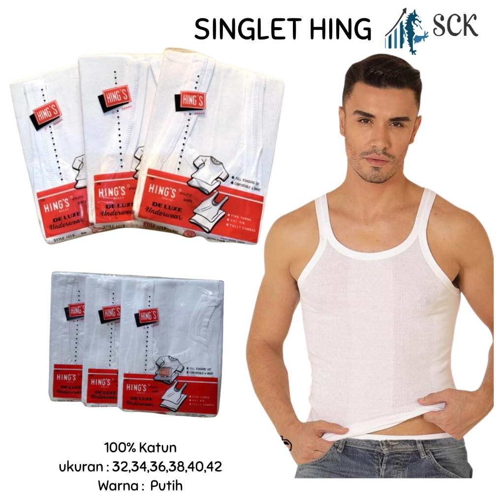 Singlet Pria HING Putih Polos 32-42 / Singlet Pria HINGS / Kaos Dalam Laki  / Pakaian Dalam Pria Hin
