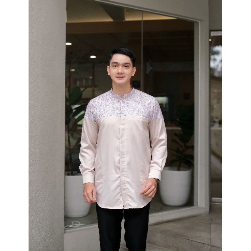 Baju Koko Pria Lengan Panjang atasan muslim pria warna cream