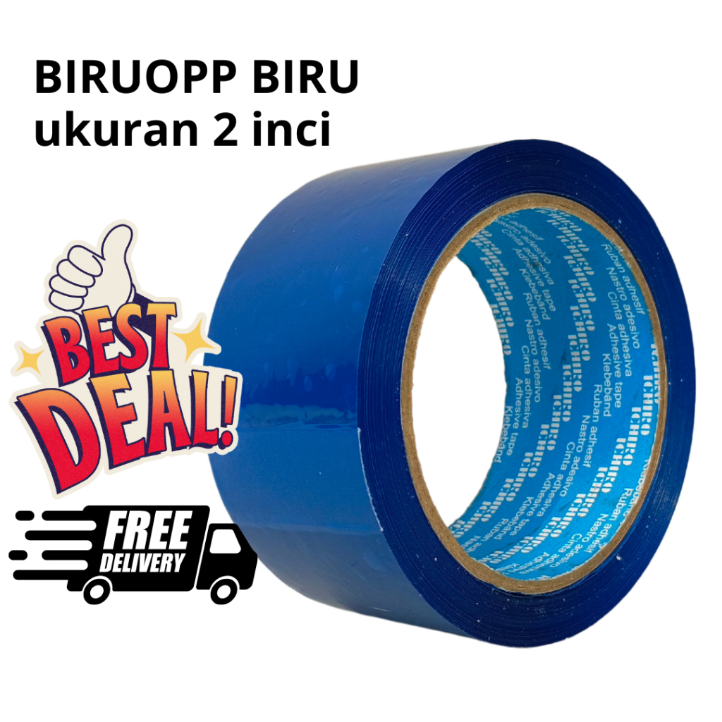 

2 Inci x 72 Lakban warna biru ICHIRO original 100% isolasi selotip packing plastik