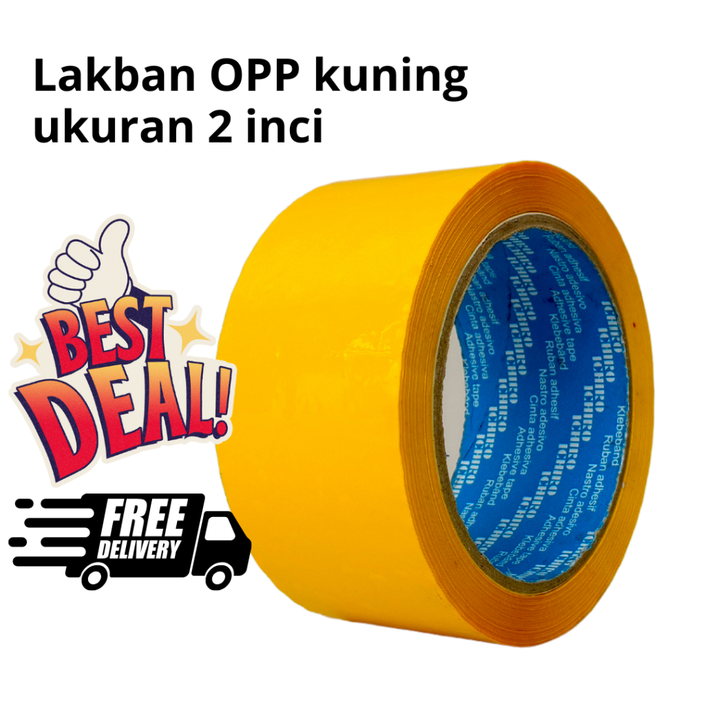 

2 Inci x 72 Lakban warna kuning ICHIRO original 100% isolasi selotip packing plastik