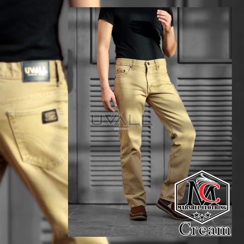 Celana Jeans Uvall Cream Model Standar Reguler Pria Original Uvall Terlaris - Mocca (28-38)