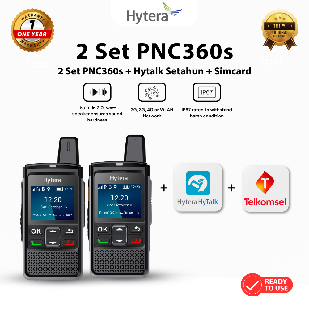 Hytera PNC360s [2 Set] POC Radio Siap Pakai Include Akun Hytalk & Simcard 1 Tahun IP67 2G 3G 4G Wi-F