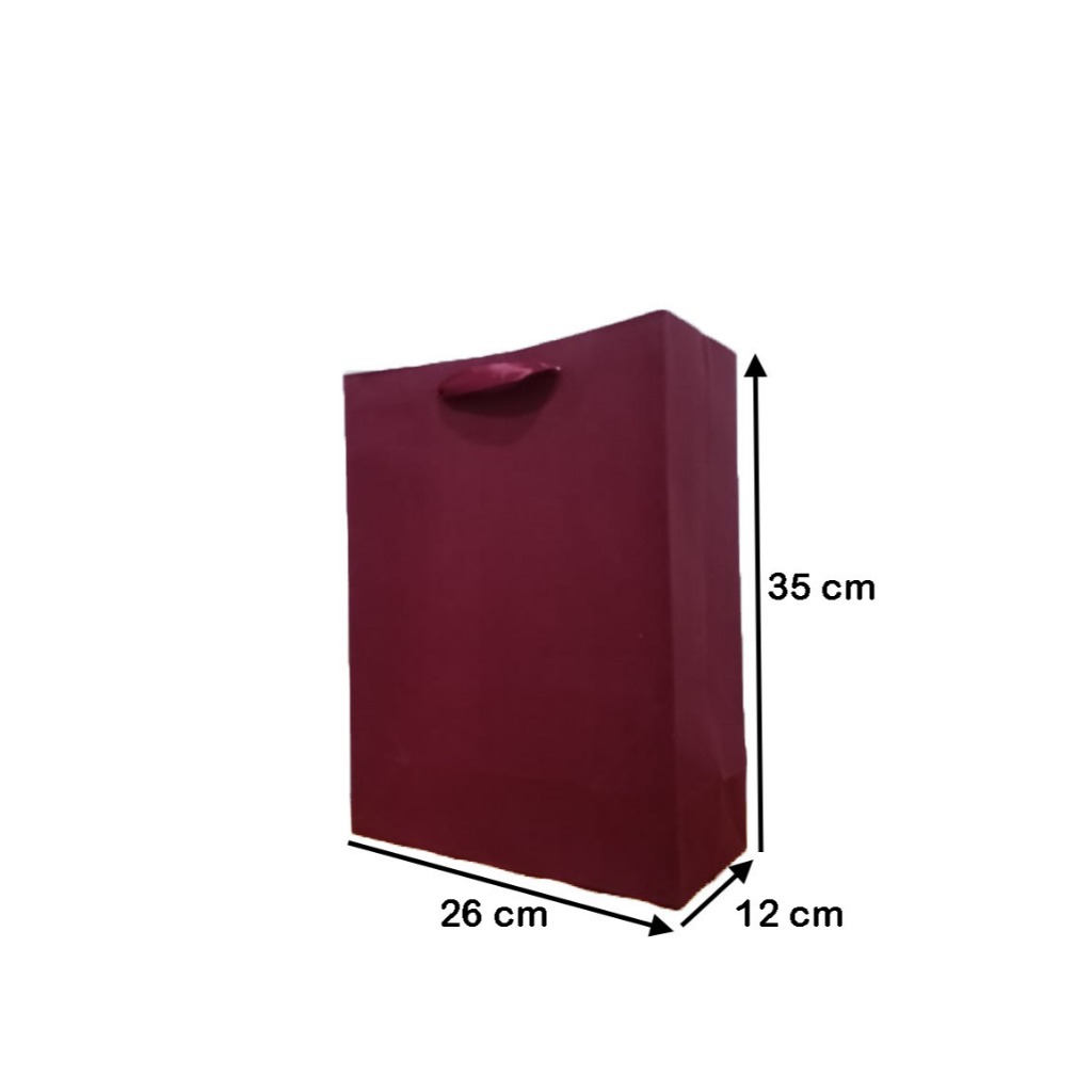 

PaperBag - Warna Merah Maroon (Bahan Hawai -210 gr ) - 26cm x 12cm x 35cm