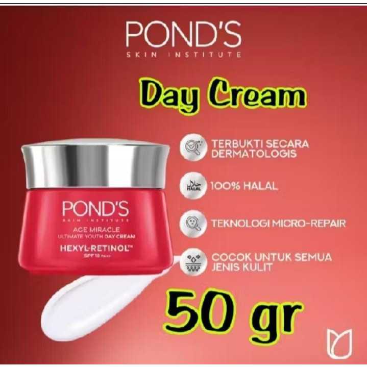 Day Cream PONDS Age Miracle 50gr Moisturizer Anti Aging+Glowing With Retinol & Spf18 Big Size - Krim