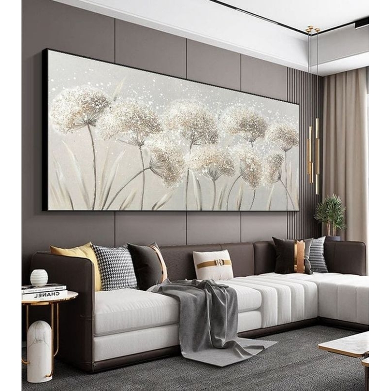 Lukisan Dinding Bunga Dandelion Tekstur Timbul Tebal Modern art Aesthetic Hiasan Ruang Tamu | 3D Luk