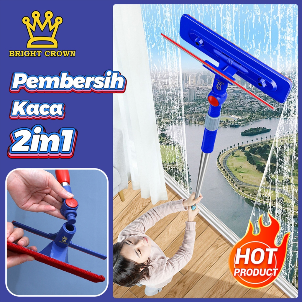 Bright Crown Alat Pembersih Kaca Jendela Wiper 2in1 / Pembersih Kaca Cermin Jendela Wiper Karet Kaca
