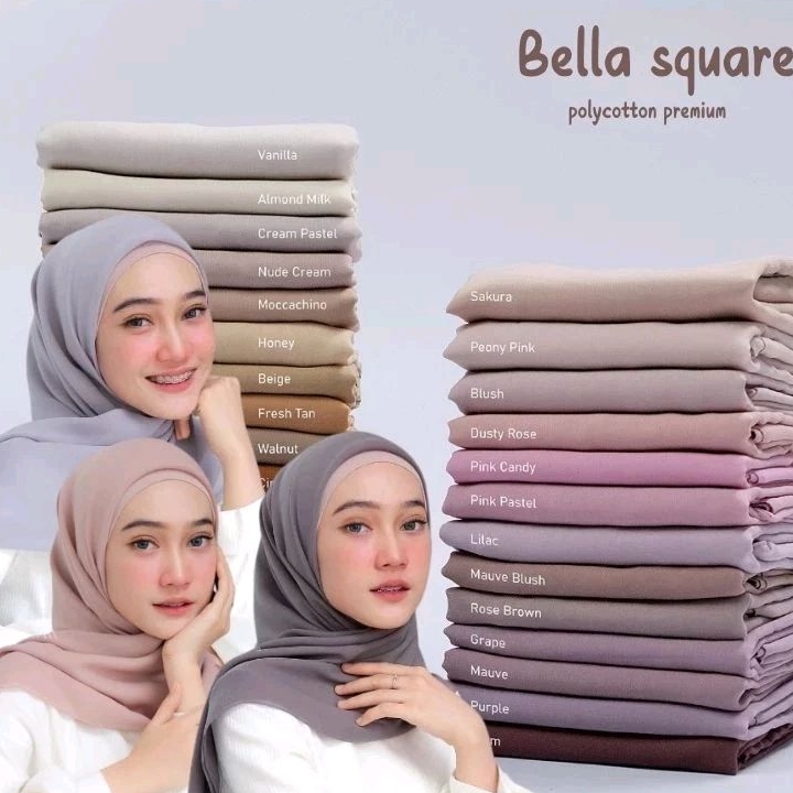Bella Square Premium Hijab Segi Empat 60 Warna Jilbab Bella Square Jahit Neci Super Premium - Kerudu