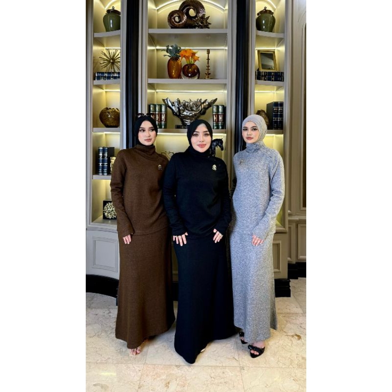 set rok rajut kancing pundak Shella saukia