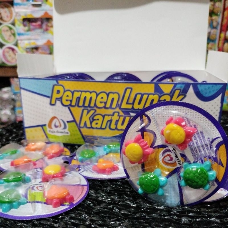 

Permen Lunak Kartun Bentuk kura-kura dll harga 1 box 30 pcs