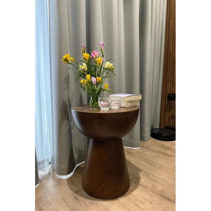 Side Table Bundar - Stool Bundar Kayu Solid - Meja Kecil Unik
