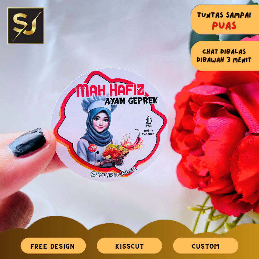 

2-4 Label Makanan Ayam Geprek Cetak Sticker Box Packaging Stiker Free Desain Custom Nama Sangjaya