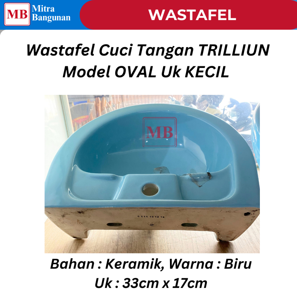 TRILLIUN WASTAFEL CUCI TANGAN KERAMIK MODEL OVAL UKURAN KECIL WARNA BIRU