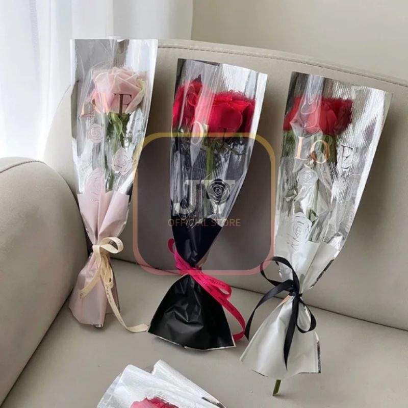 

(1 LEMBAR) Kertas Cellophane Impor Single Rose Bag Kotak Untuk Buket Bunga Valentine & Hampers, Flower Wrapping Paper Celophane Import