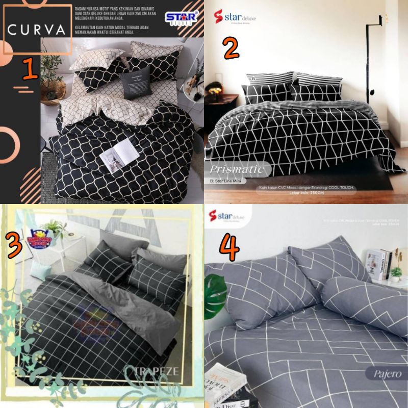 Bedcover Set Sprei Katun Lokal Motif Abstrak hitam Uk Double Uk 180x200 160x200 140 King Queen