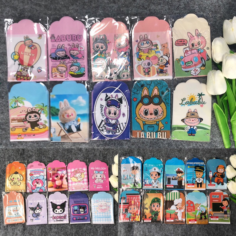 

(1pack isi 10) Amplop THR Lebaran Medium unik siap pakai plesetan viral / ampau thr lebaran idul fitri karakter kartun muslim uang labubu kuromi snack sedang