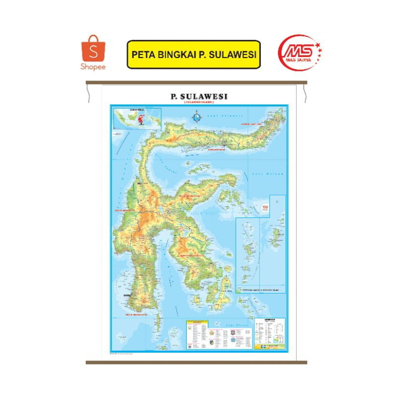 

Peta bingkai pulau sulawesi ukuran 180 x 110cm