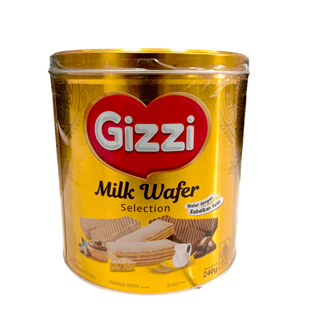 

Gizzi Milk Wafer Selection 240 gram Wafer Kaleng lebaran parcel lebaran