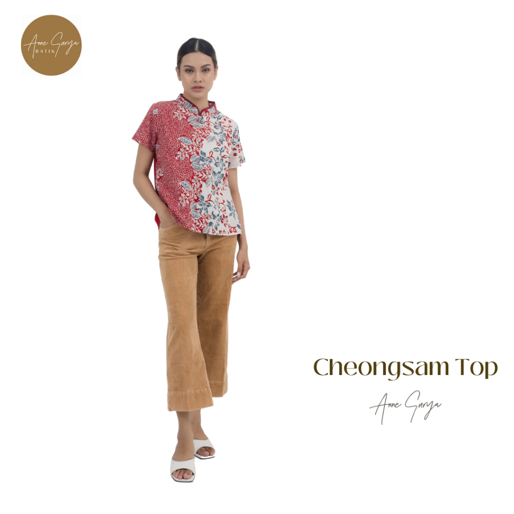 Cheongsam Batik Top by Annesurya 01790724/atasan/blus modern merah putih