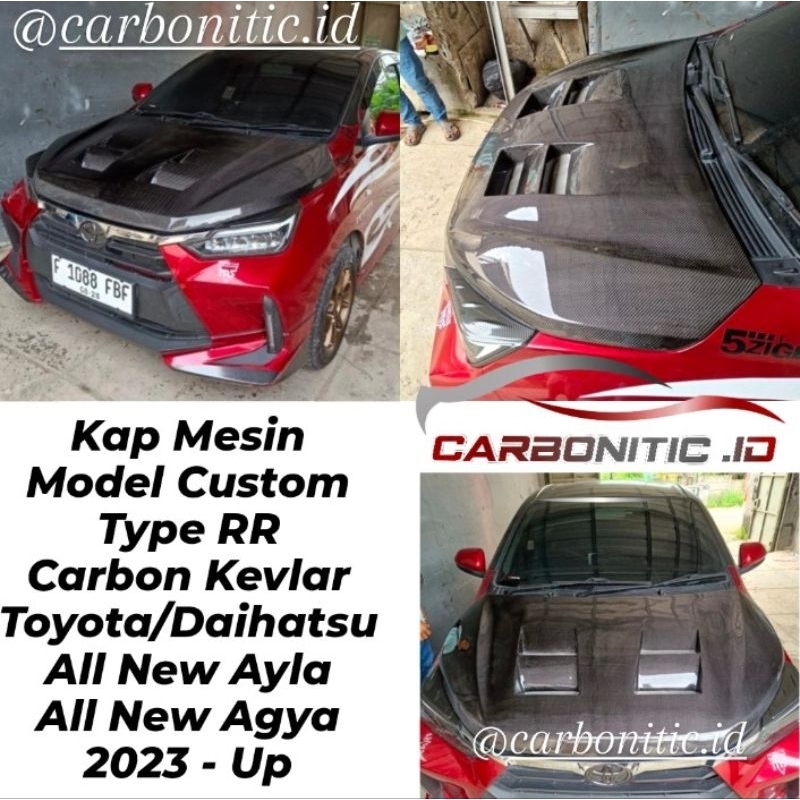 Kap Mesin Custom Model Type RR Toyota | Daihatsu All New Agya | All New Ayla 2023 - Up Carbon Kevlar