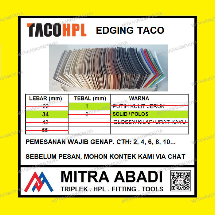 Edging TACO HPL 34/1 mm Solid / Polos
