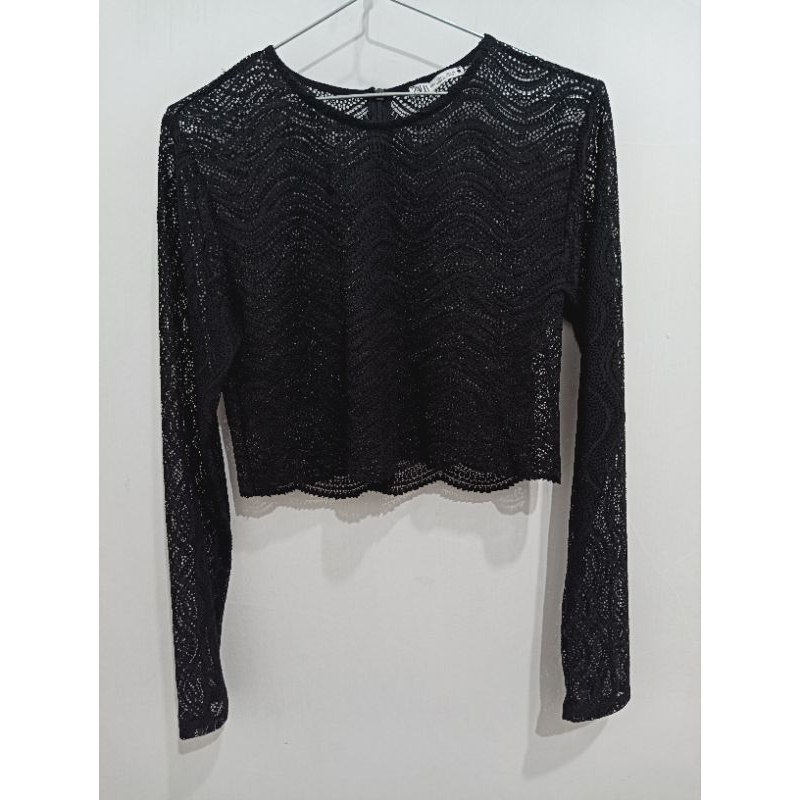 Zara Black Lace Long Sleeve Crop Top