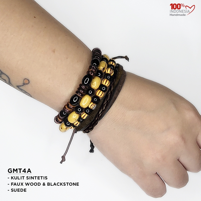 GMT4A Gelang Multilayer Set isi 4 pcs - Gelang Vintage, Etnik, Retro Style - Gelang Pria Wanita
