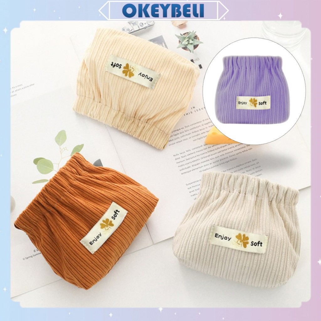 •OKEY BELI•TS1892 Tas Makeup Mini Pouch Dompet Solid Bahan Corduroy Lipstick Koin Magnet Serbaguna