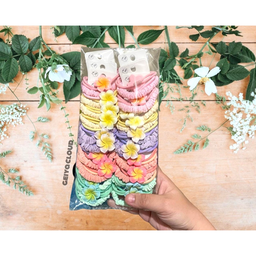 Ikat Rambut Motif Bunga Bali / Karet Rambut Bunga Kamboja / Karet Rambut Bunga Bali Cantik / Ikat Ra