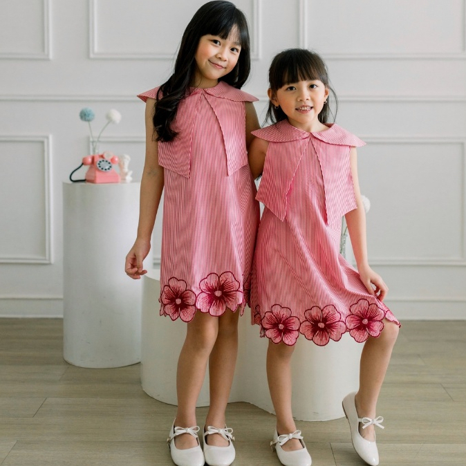 FLORA DRESS KIDS / DRESS NATAL ANAK / DRESS MERAH ANAK / DRESS BUNGA ANAK