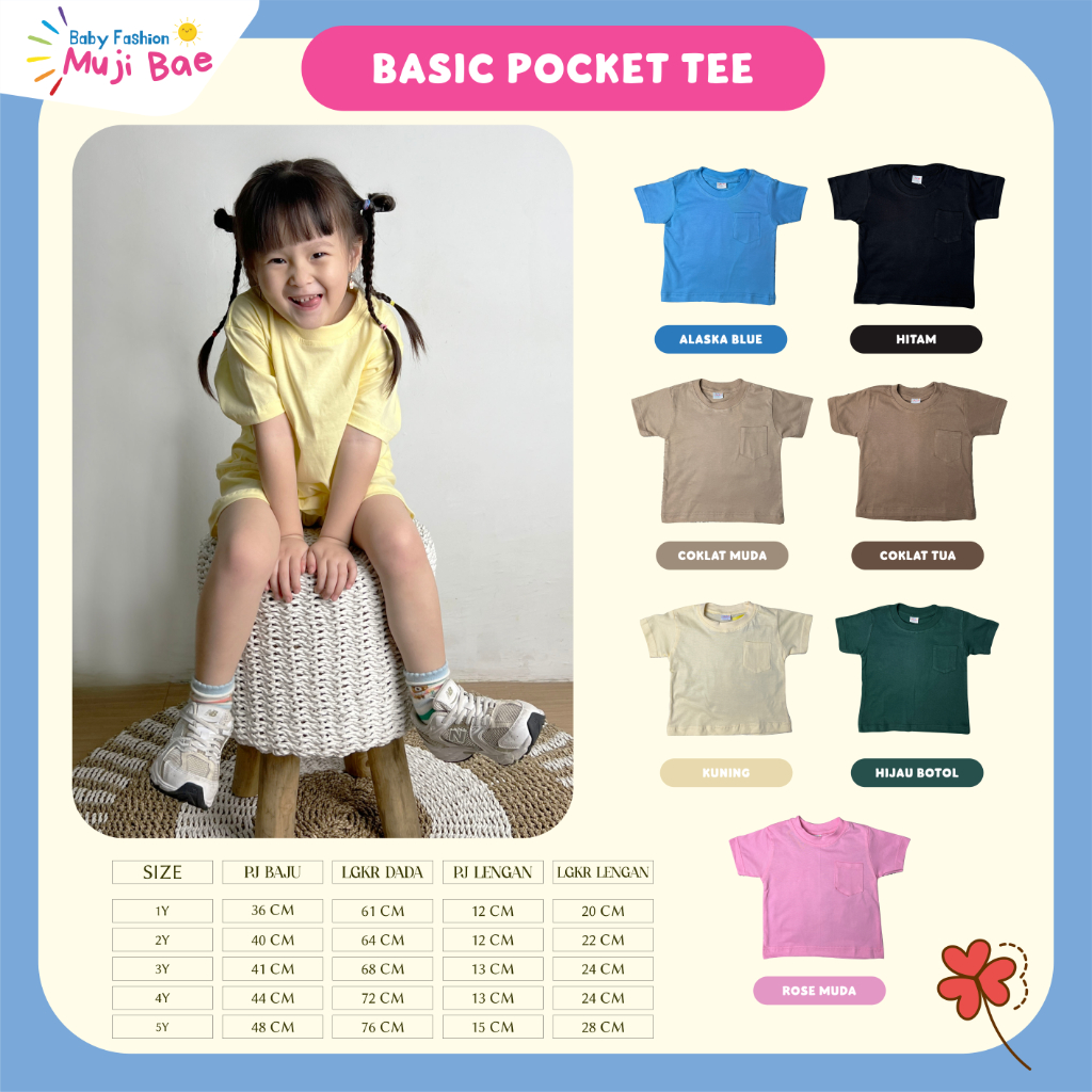 MUJIBAE BASIC POCKET TEE | MUJI BAE KAOS ANAK MURCE | ONE SET ANAK MURAH | BAJU ANAK POLOS | KAOS AN