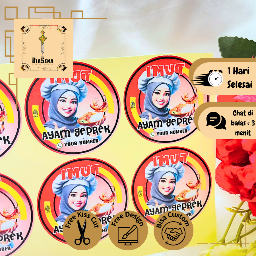 

5-8 Diasena Stiker Ayam Geprek Free Desain Sticker Label Murah Bandung Custom Nama Makanan Usaha