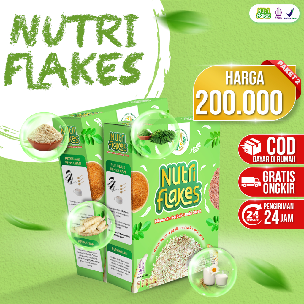 

Nutriflakes Paket Hemat 2 Box – Sereal Asli Umbi Garut Atasi Maag, Gerd, dan Asam Lambung