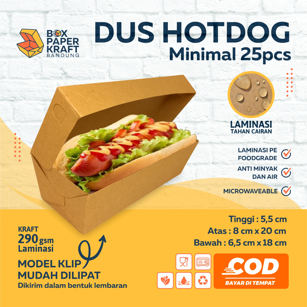Box Hot Dog Hotdog Paper Kraft 290gsm Dus Kemasan Makanan Sosis Bakar Pisang Nugget Corndog Corn Dog